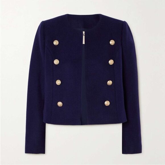 NWT L'AGENCE True Collarless Wool Blend Jacket - Midnight Navy Blue, Size 10 - Picture 1 of 12